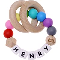 Los mejores  - Nombre personalizado Bebé Recuerdo Sonajeros Mordedor para niños y niñas Baby (arco iris)